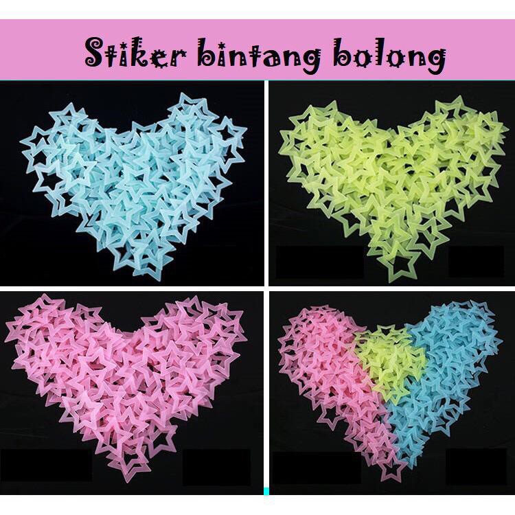 Grosir - H201 (40 pcs) Bintang Bolong Glow In The Dark / Stiker Dinding Bercahaya / Dekorasi Dinding