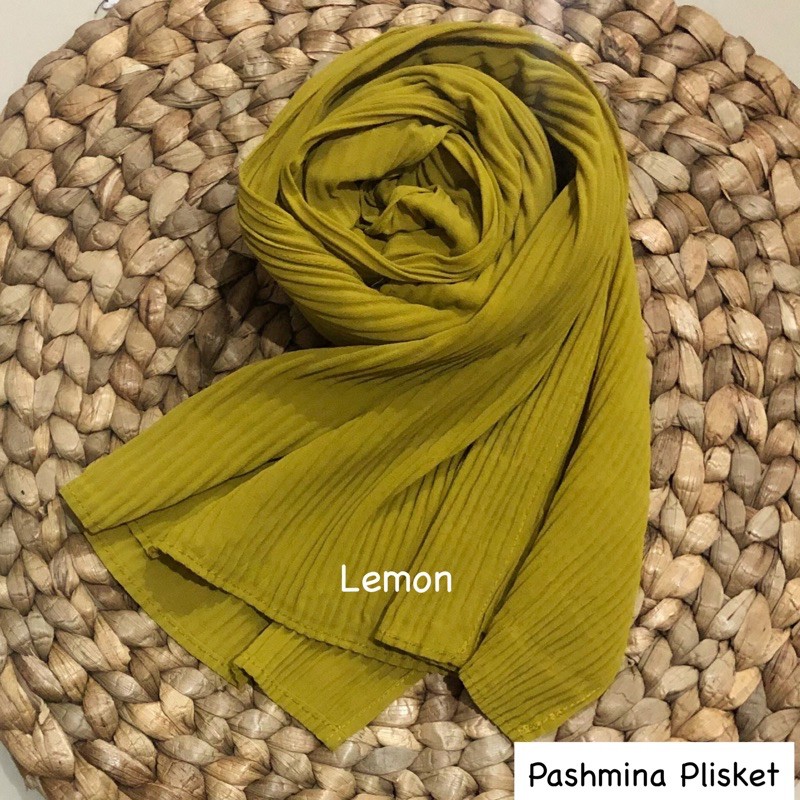 PASHMINA PLISKET CERUTY BABYDOLL FULL PLISKET TANPA GARIS TENGAH-Lemon Plisket