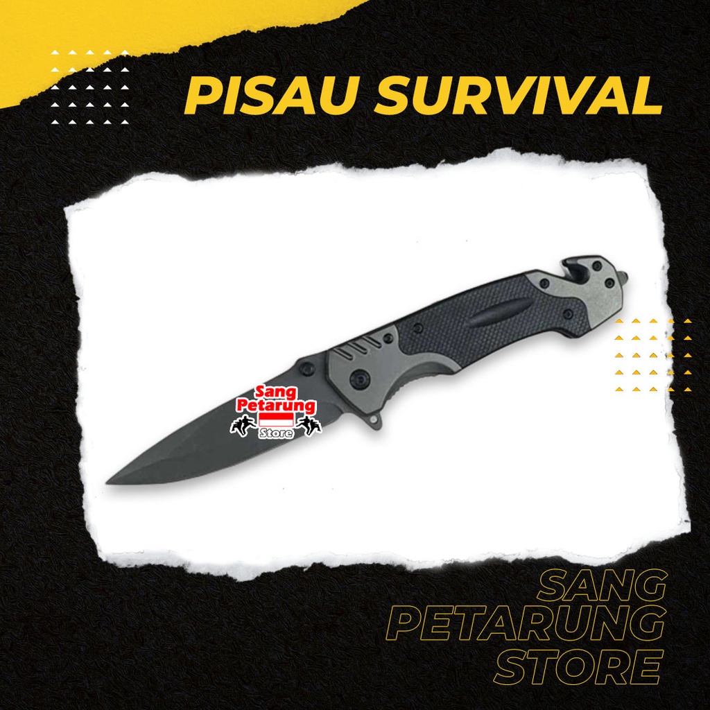 [ORIGINAL] BROWNING Pisau Lipat Outdoor Portable Knife Survival Tool - 440C - Gray