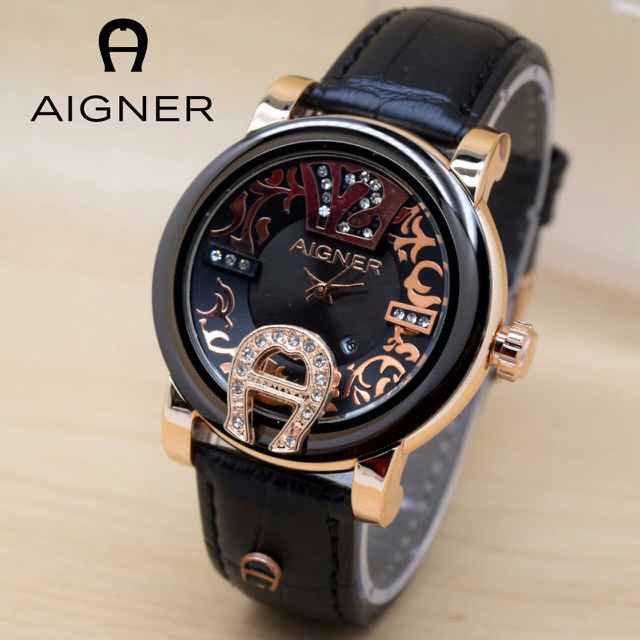 Jam Aigner Wanita: Jam Tangan Wanita / Cewek Aigner GB717 Batik Polos Leather Black B_SWH