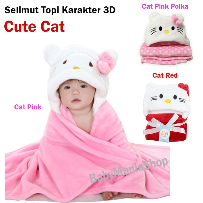 Selimut Cat Pink / Red / Polka Pink Karakter Double Fleece Selimut Bulu Bayi