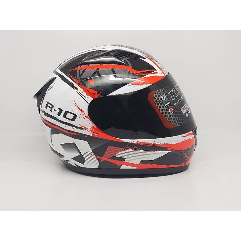 Helm Kyt R10 Seri 3 Black/White/Red Dengan Black/Aqua Blue Kaca Flat Visor Iridium Blue,Gold,Silver-#2 white/red