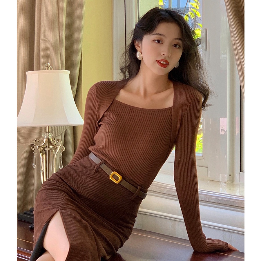 Kaos Rajut Wanita Atasan Lengan Panjang Fashion Korean Style Minimalis Warna Solid