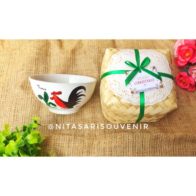 Souvenir Mangkok Keramik Jago Sablon Besek Souvenir Pernikahan Unik