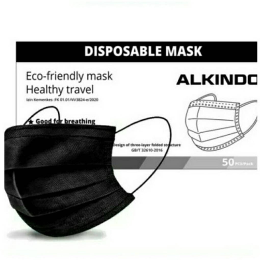 MASKER MEDIS ALKINDO 3PLY- EARLOOP (MURAH) hitam / pink / putih