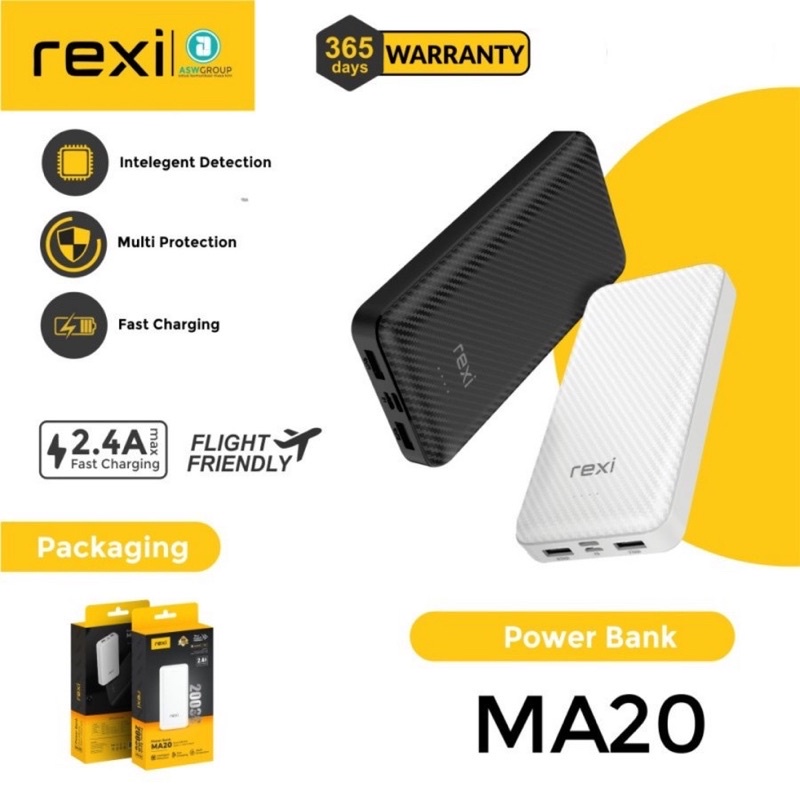 PB-Rexi MA20 Black 20.000 mAh | Powerbank Rexi MA20 20.000 mAh Type-C + Micro Input Dual USB Output