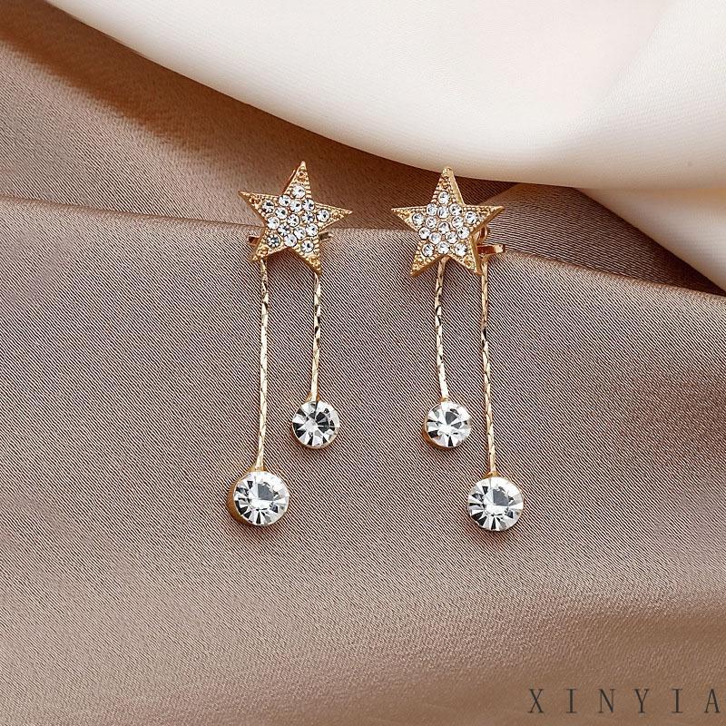 Xia.id Anting Tusuk Gantung Temperament Bahan Sterling Silver 925 Desain Bintang + Rumbai Untuk Wanita