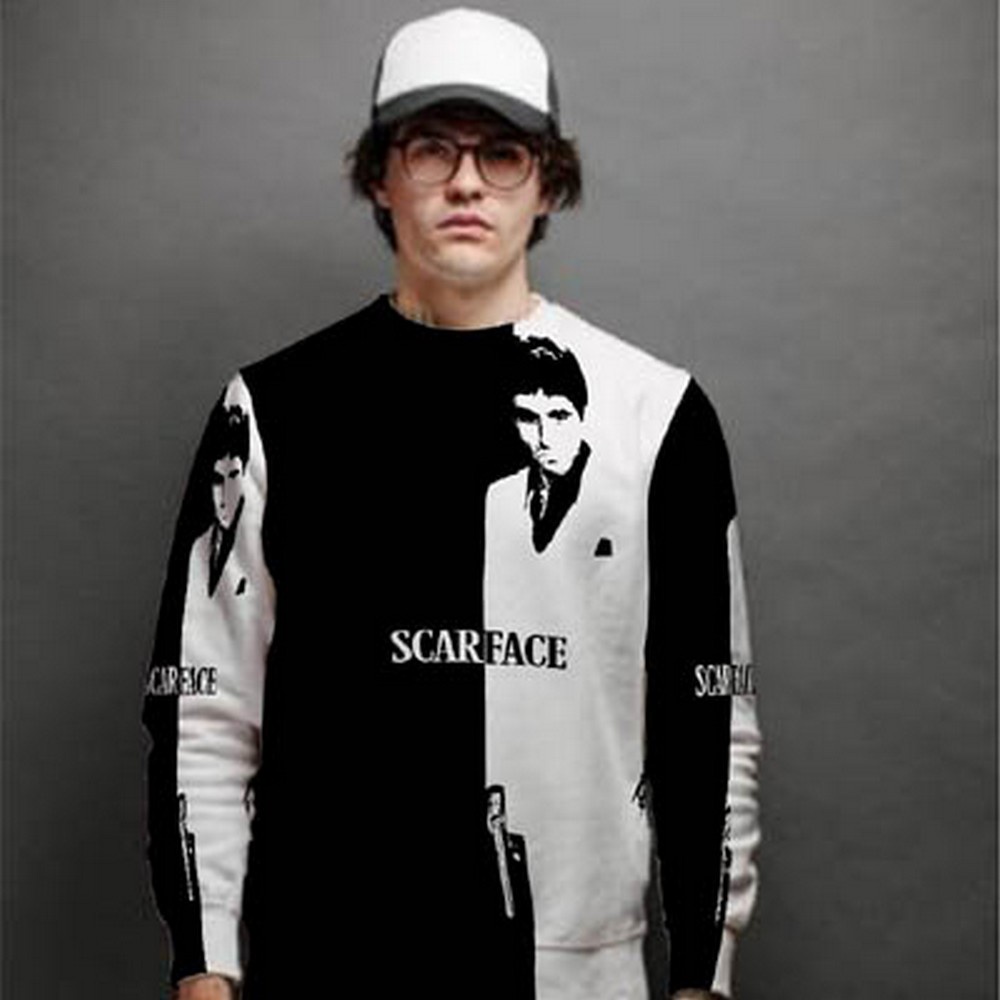 Casual Jaket Sweatshirt Scarface Sweat Shirt Fullprint Bahan Polyester Jersey Style Pullover Pullup 
