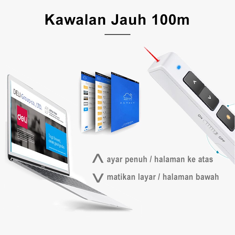 Deli Laser Pointer Presentasi Wireless USB Pen Remote Laser Presentasi PPT 100m Sinar Merah Jarak 200m 2.4G Laser Pointer