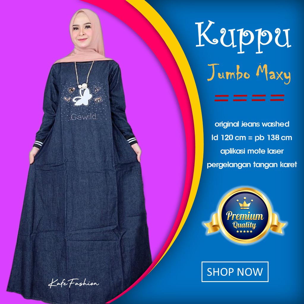 Gamis Denim Wanita Muslimah Maxy Hitam Nyaman lembut