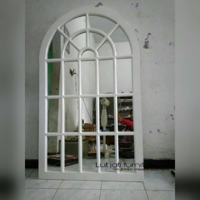 Cermin colonial kayu cat duco warna putih