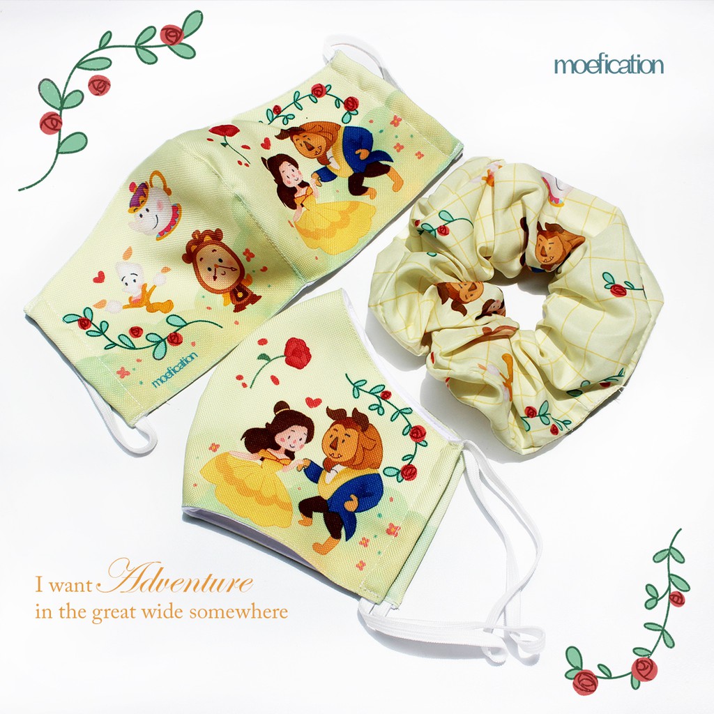 Water Repellent Mask - DISNEY Beauty and The Beast (by Moefication) & Scrunchie