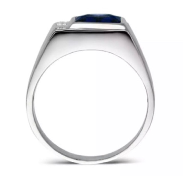 Cincin Pria Perak Safir Biru Mewah Elegan Minimalis Blue Saphire