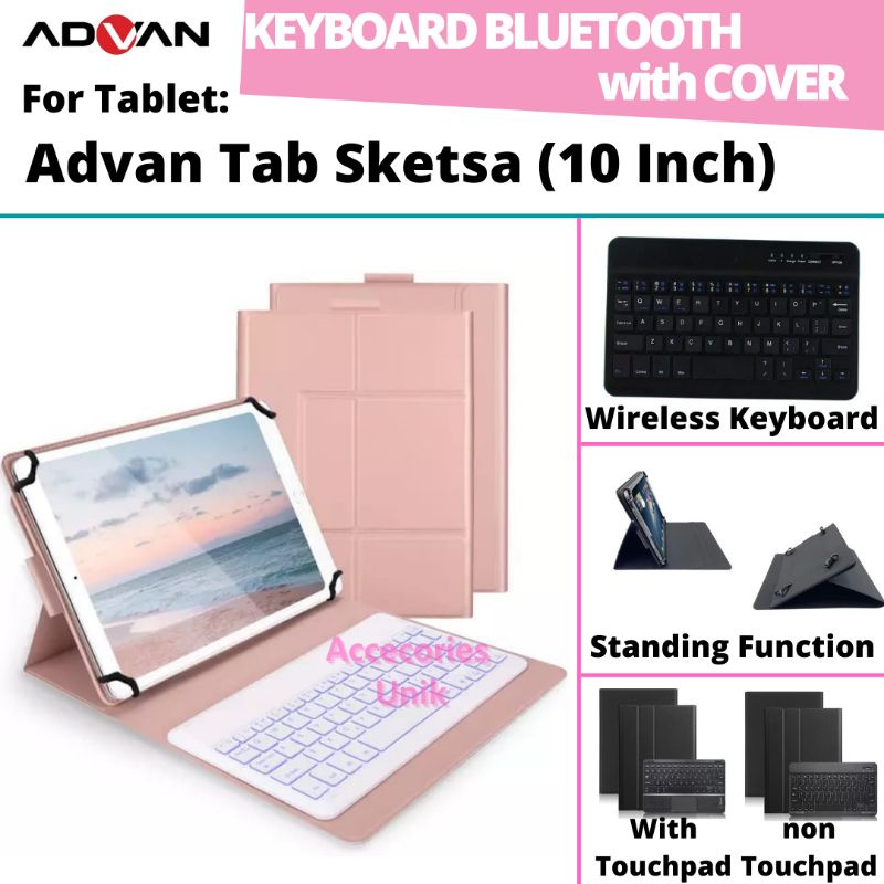 Advan Tab Sketsa 10 Inch Tablet Book Cover Keyboard Wireless Bluetooth Flip Stand Case Casing