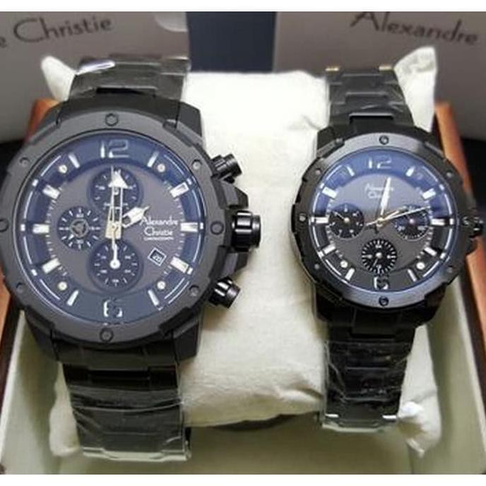 jam tangan alexandre christie ac 6410 couple full black