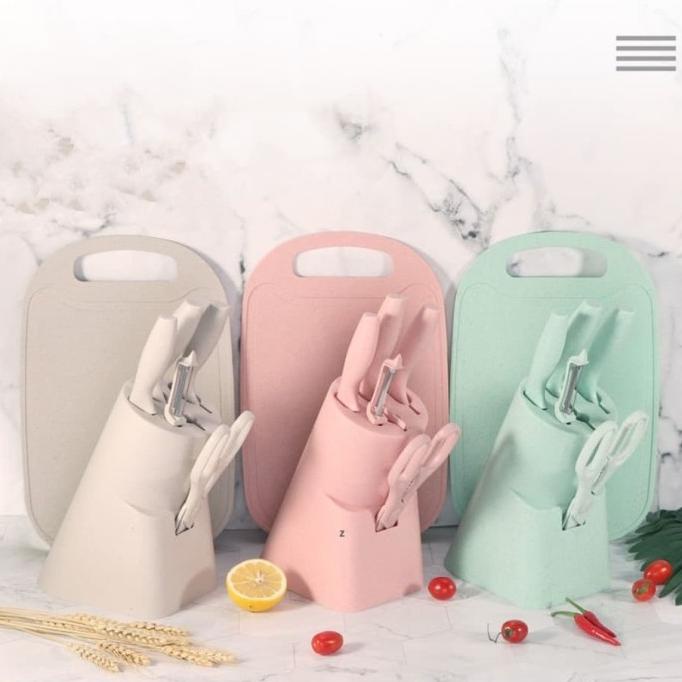 

PROMO 7 in 1 Kitchen Knife Set / Talenan Pisau Pengupas Gunting Dapur Set MURAH