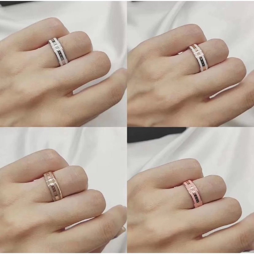 Versi Lebar Keramik Pria Wanita Pasangan Cincin Baja Titanium 18 K Rose Gold Pasangan Cincin Populer Anti Karat Aksesoris Tidak Luntur Hadiah