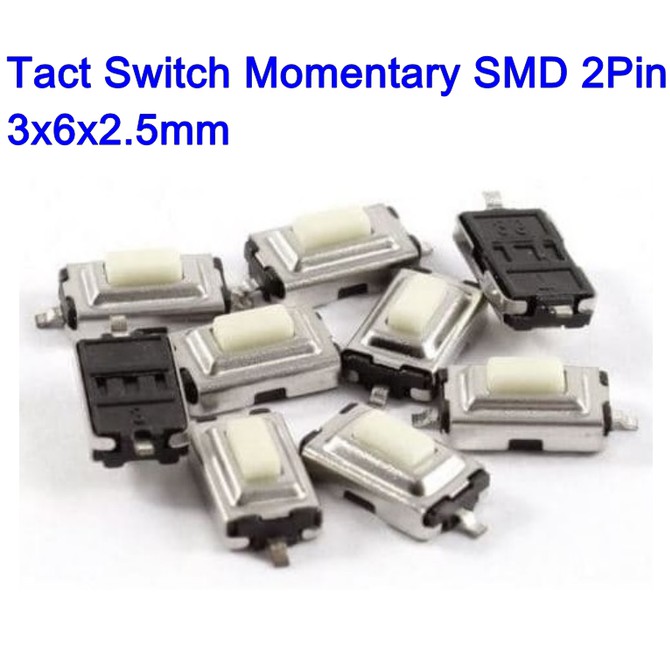 Isi 10 Pcs Tact Switch SMD 6x3x2.5mm Tactile Push Button Saklar Sw Mini 2Pin PCB