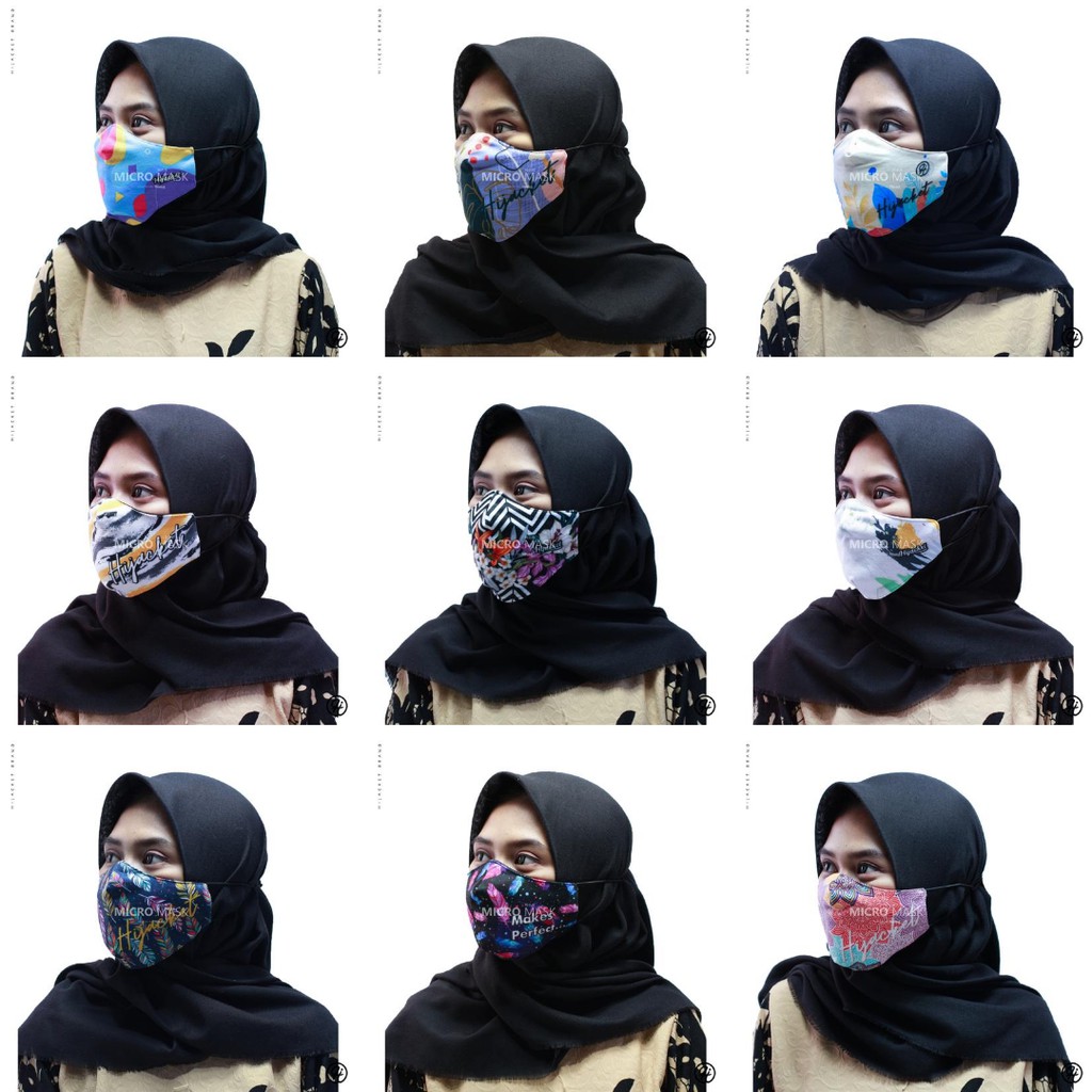 Masker Kain Motif Wanita Pria Dewasa Headloop Micromask 2 Lapis Murah Original Hijacket Hijab COD-5