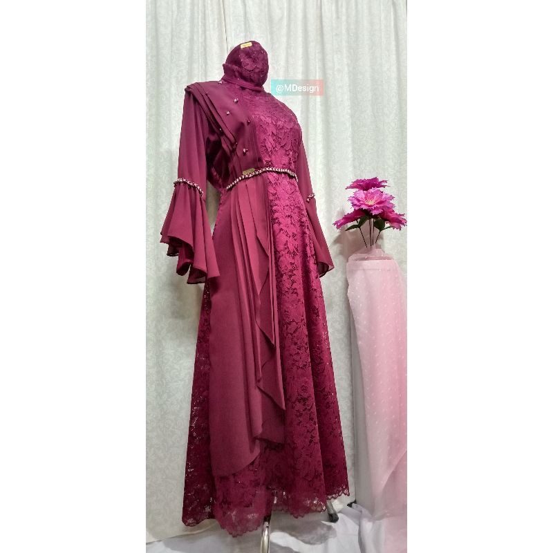 Gamis brukat magenta set MDesign by Emy