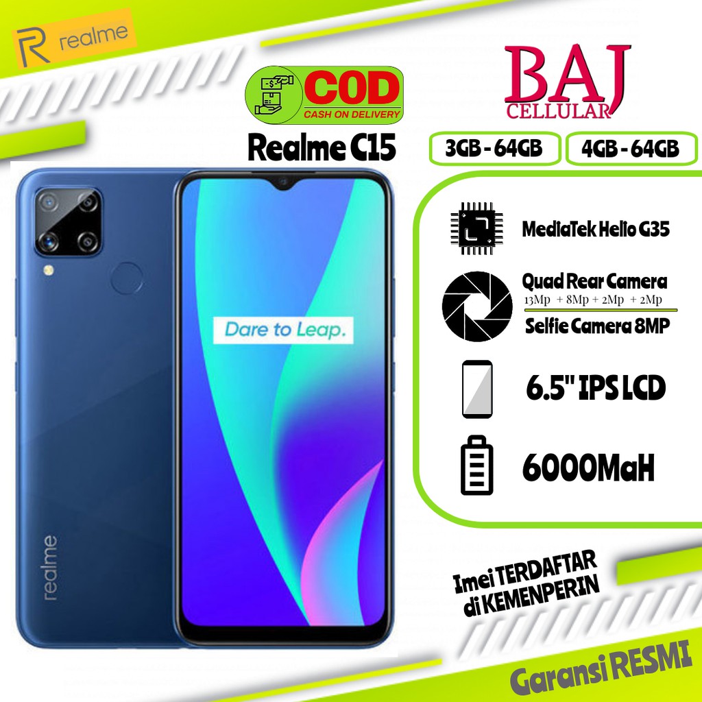 Realme C15 Ram 4GB/128GB [100% Original] Garansi Resmi Realme