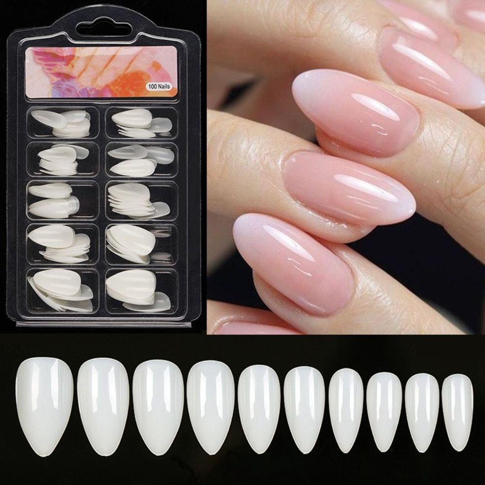 Agustina Almond Kuku Palsu Dilepas 100pcs Warna Alami Kuku Salon Nail Extension Kuku Buatan