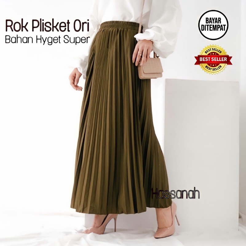 ROK PLISKET PREMIUM TEBAL - ROK WANITA TERBARU 2022 - ROK PANJANG SIZE FIT M-XL - HASSANAH SCARF