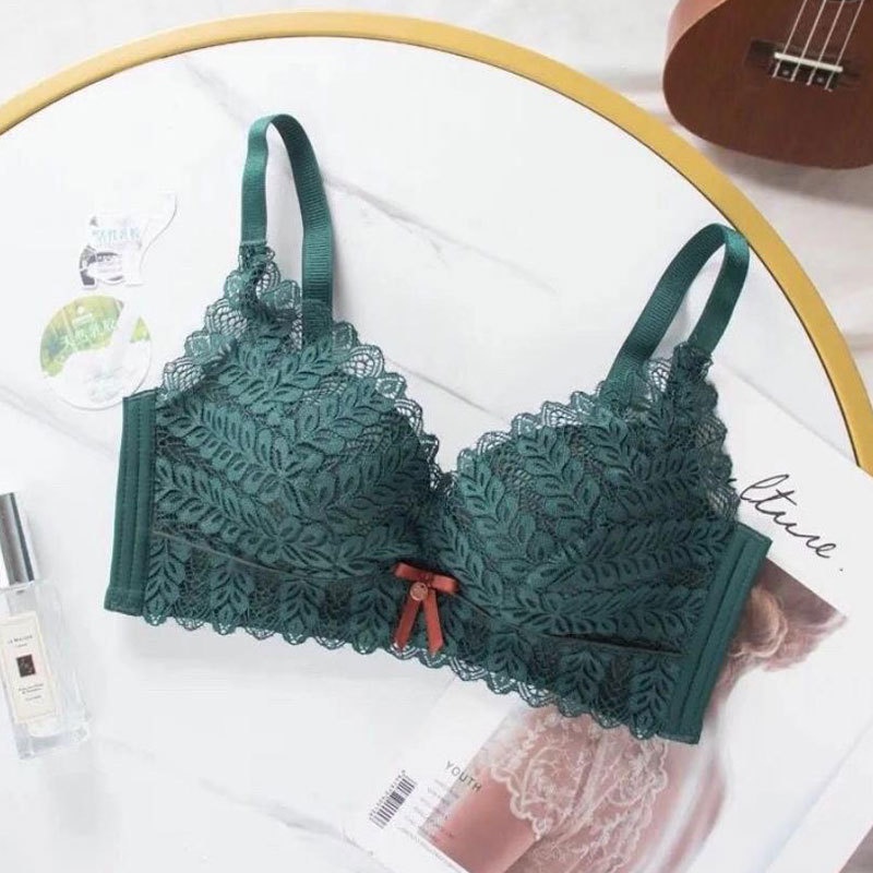 ANGELA PREMIUM JAPAN Bra BH Push Up Set Tanpa Kawat Celana Dalam Wanita Bikini Sport Beha Lingerie Korea Fashion Bralette Remaja Perempuan Sexy Pakaian Dalam COD Renang Motif Cewek Pita Bunga Murah Maria Jumbo-Hijau