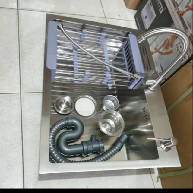 Bak cuci piring THSINK stainless SUS304 60x45 PAKET KOMPLIT