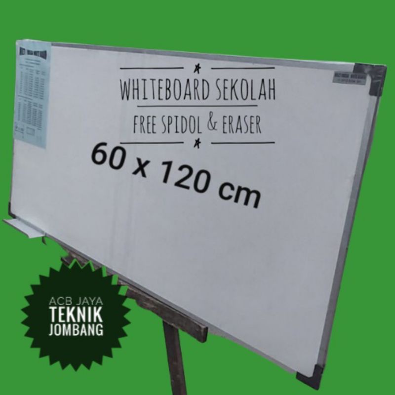 

Whiteboard Jumbo / Papan Tulis Ukuran 60 x 120 free spidol + hapus