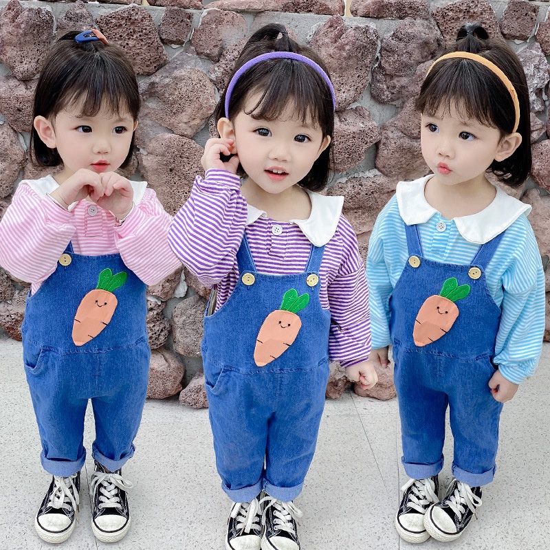 Baju Overall Jeans Panjang Anak Perempuan Fashion Pakaian Setelan Anak Perempuan Import 2 in 1 GI164