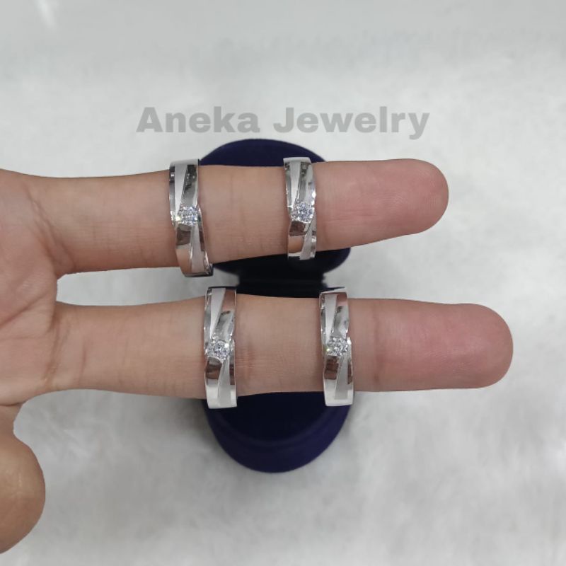 Cincin Ring Cor Mata 1 Doff, Perak 925, Lapis Emas Putih