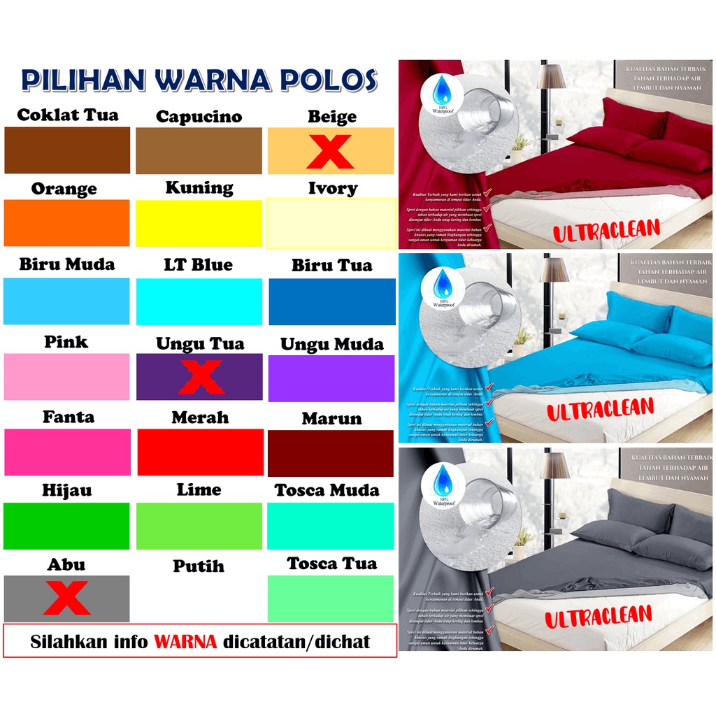Sprei Waterproof Ukuran 180x200 160x200 QUEEN KING 120 160 180 anti air ompol bocor