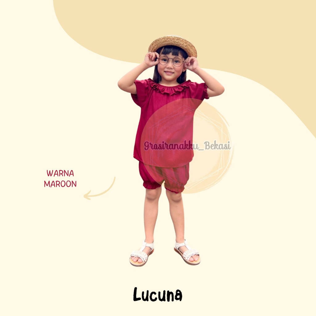 Setelan Anak Rayon Dahlia Lucuna Warna Maroon Size 1-5 Tahun