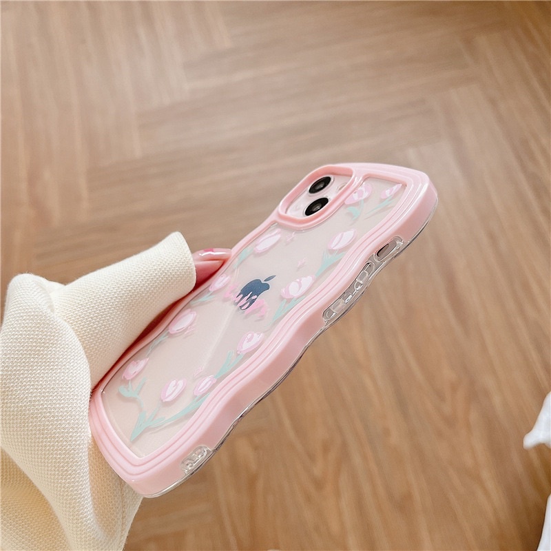 Pastel Pink Case with Tulip Holder Softcase Case HP Lucu for iphone XS Max XR 11 Pro Max 12 Pro Max 13 Pro Max