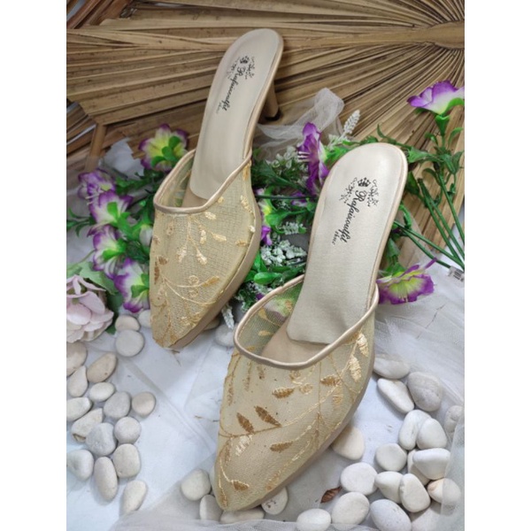 sepatu wanita warna gold tinggi 7cm platfoam depan