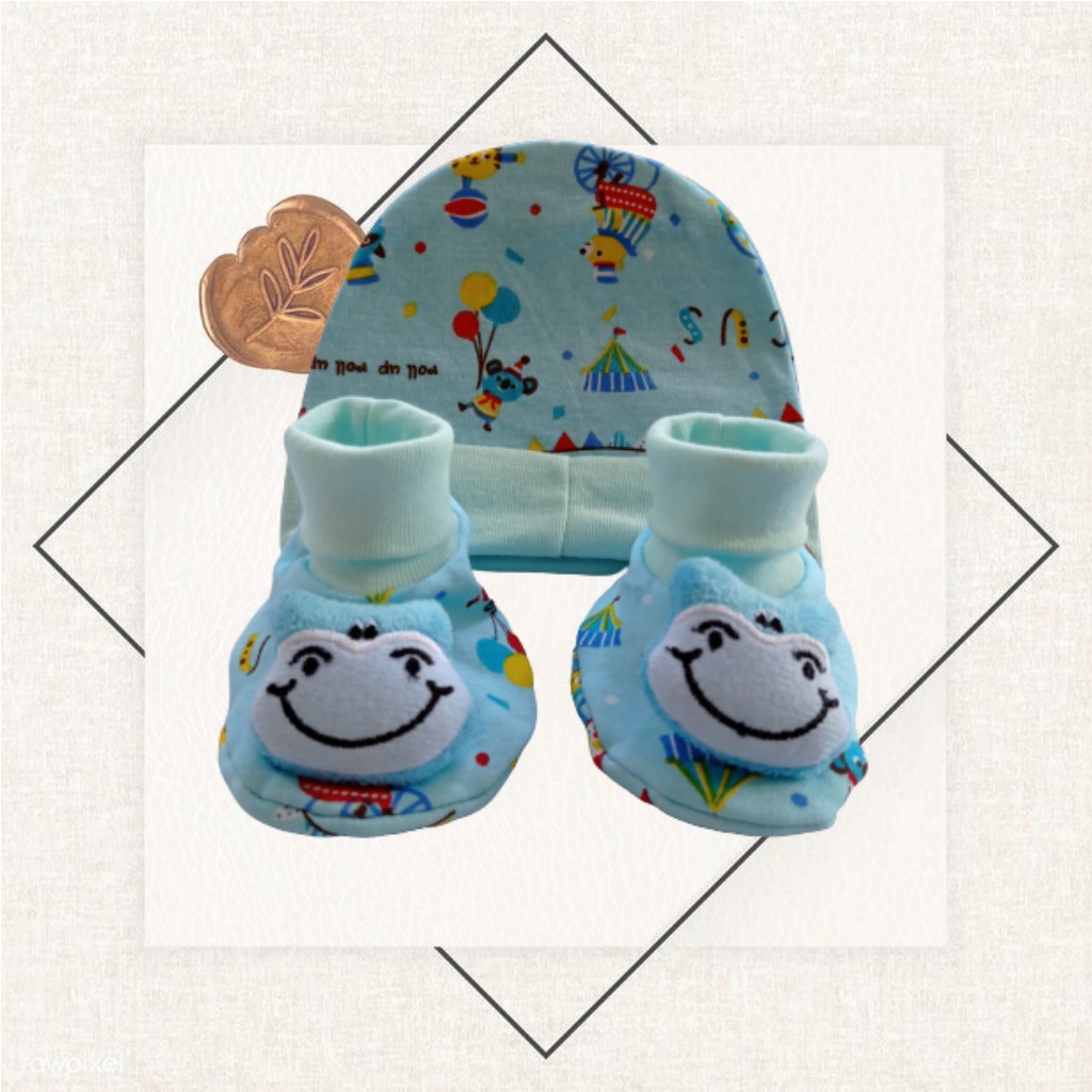 Set Topi dan Sarung Kaki bayi / kaos Kaki Bayi 0-6 bulan