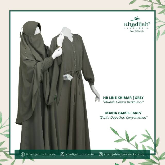 Helpy button line grey dan gamis maida grey khadijah indonesia