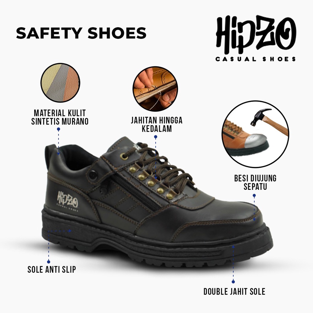 Sepatu Pria Safety Ujung Besi Hipzo M041 Original 100% Untuk Pria Kerja Proyek Image 2