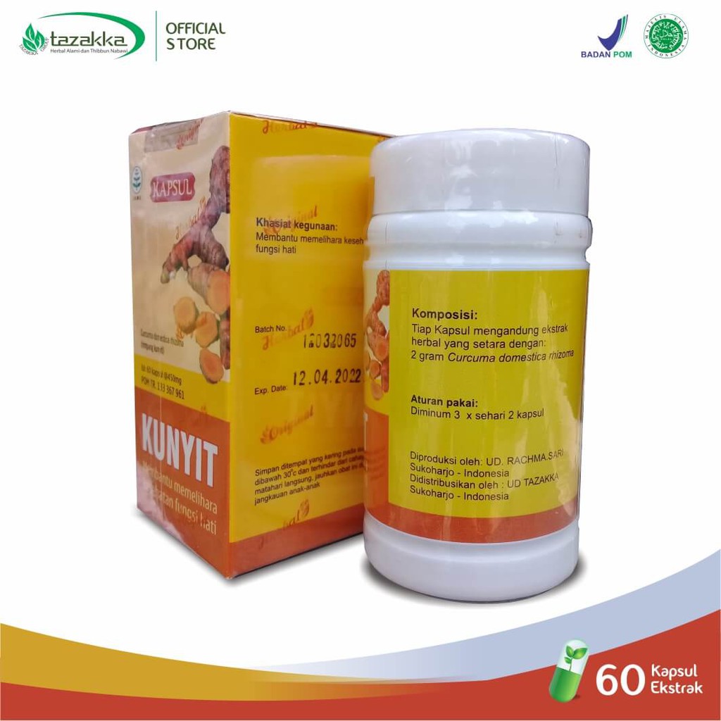 ORIGINAL - 𝐄𝐊𝐒𝐓𝐑𝐀𝐊 𝐊𝐔𝐍𝐘𝐈𝐓 Kapsul - Curcuma Domestica Rhizoma - Meningkatkan Fungsi Pencernaan &amp; Hati