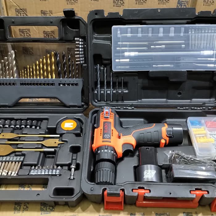 Termurah Mesin Bor Tangan Baterai Cordless Drill 12V Habo Paket Mata Bor 70pc Original