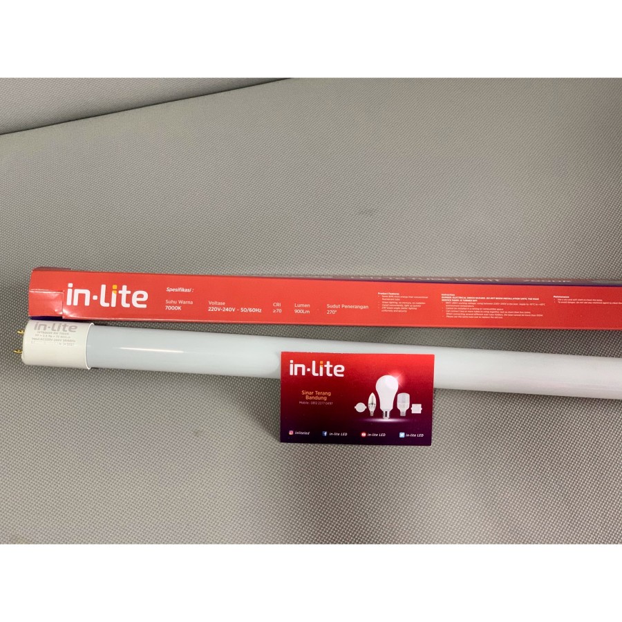 Lampu TL Inlite T8 LED 9w 60cm Putih Glass Tube In Lite 9 watt White