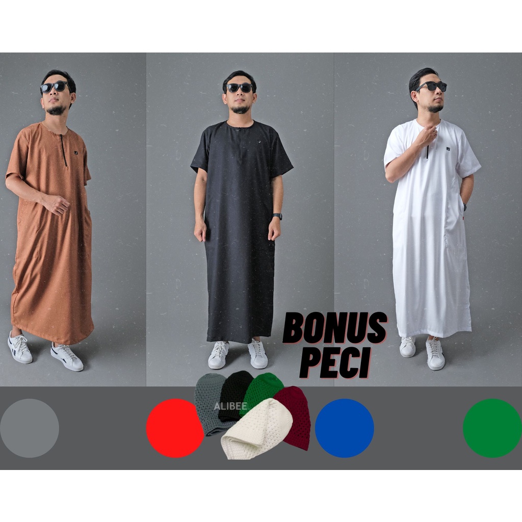Gamis pria dewasa terbaru lengan pendek polos premium hitam putih/Jubah pria oblong al haramain katu