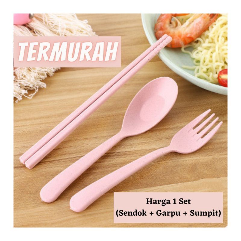 Sendok Makan set Jerami 3 in 1 Sendok Sovenir / Sendok Traveling / Sendok Korea / Sendok Nurah