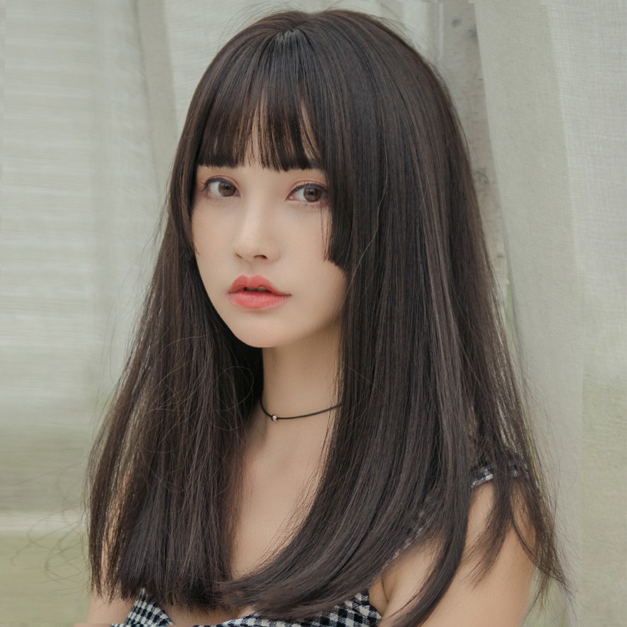 WDA-11 wig daily lolita rambut palsu panjang straight lurus poni side bangs