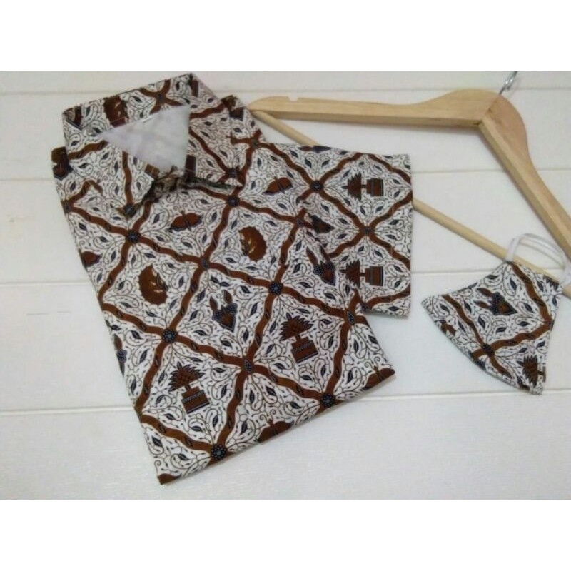 BATIK TRUSMI CIREBON KEMEJA PRIA PURING + MASKER
