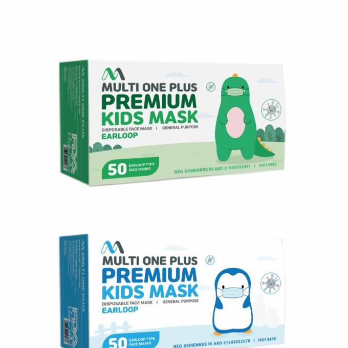 ( BISA COD ) Masker Anak 3ply Multi One Plus Isi 50 Pcs - Masker Medis Anak 3Ply - Hijau TERJAMIN