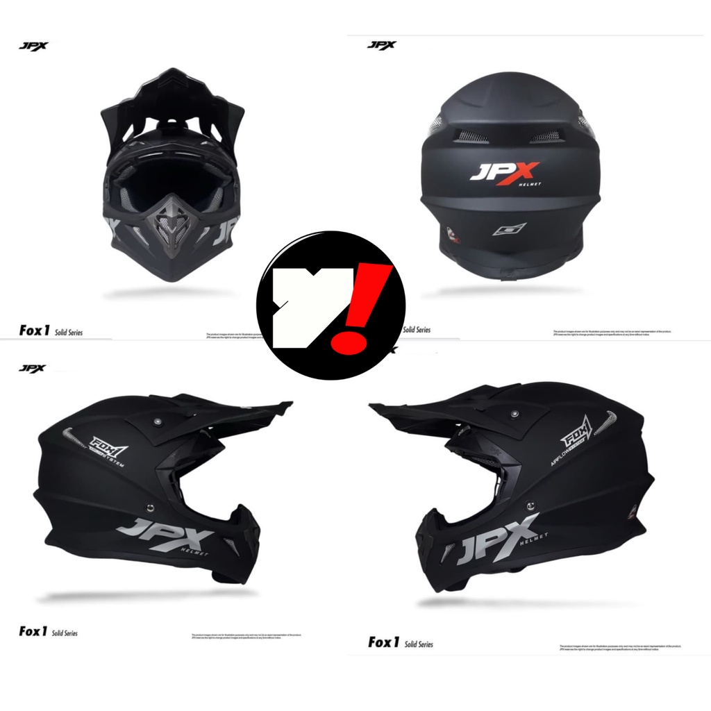 Helm Trail Cross Jpx Full Face FOX1 Solid - hitam Black Doff Original Standart SNI