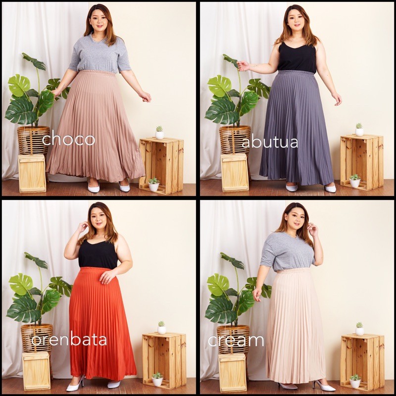 ROK PLISKET JUMBO XXL PAYUNG PLEATED SKIRT MURAH MUSLIM IBU ACARA POLOS ROK PANJANG PAYUNG MAYUNG