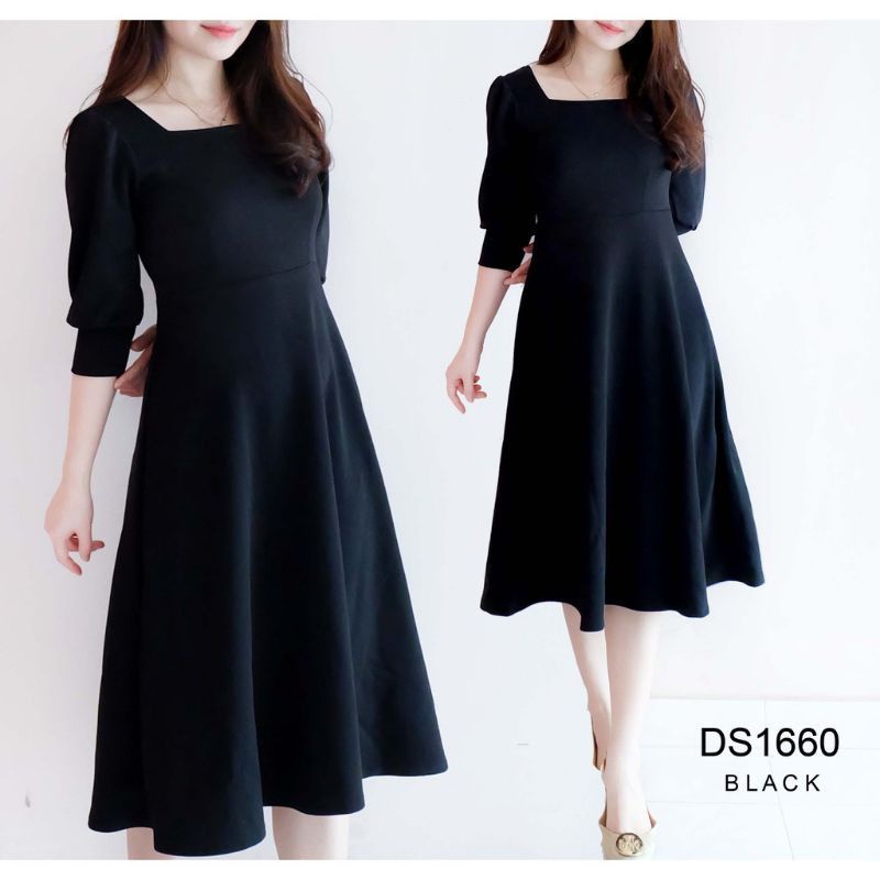 Dress Midi Scuba Dress Pesta Wanita Flare Dres casual formal